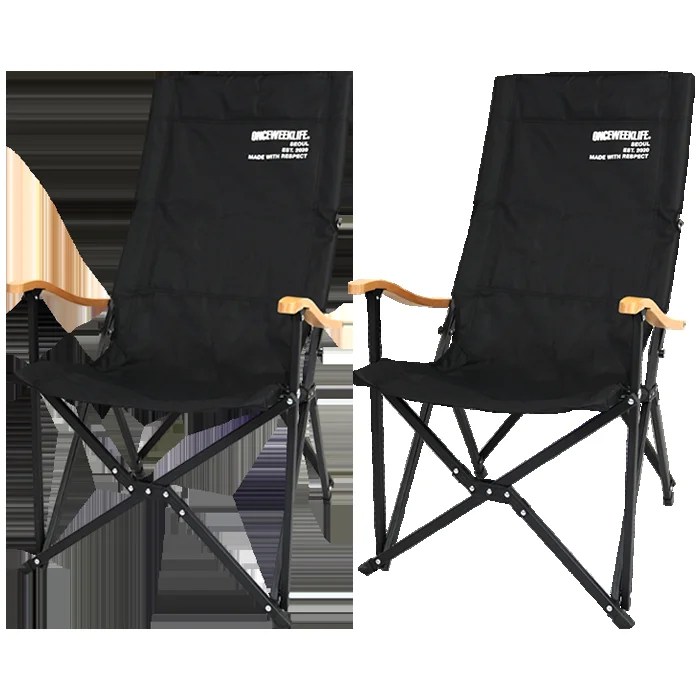 원스위크라이프 캠핑 원목 팔걸이형 릴렉스 체어 특대, 블랙, 2개