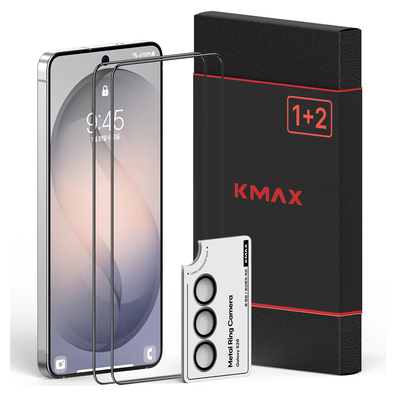 케이맥스 전면 강화유리 필름 2P + 카메라 필름 세트, 1세트