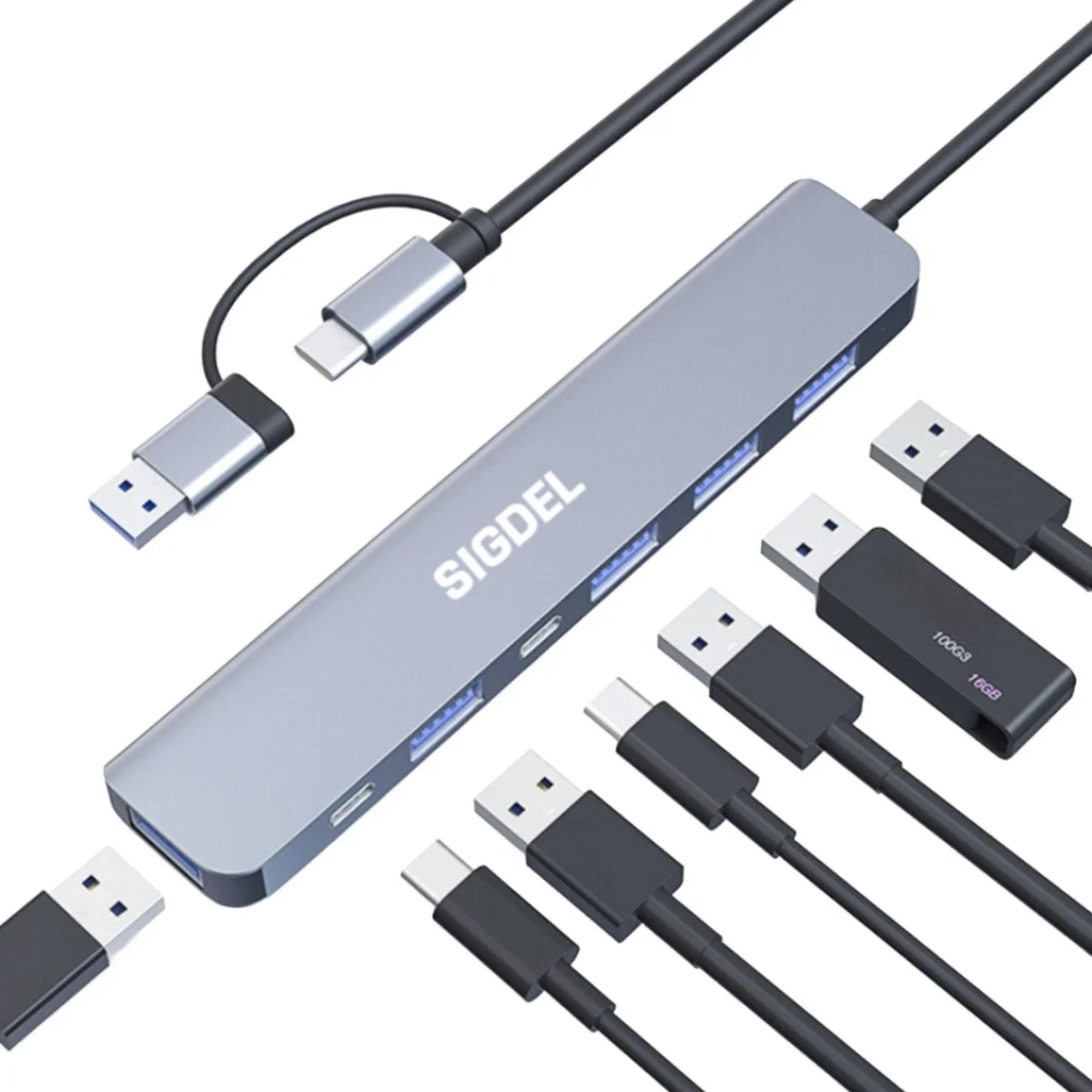 시그델 7in1 USB 3.0 C타입 겸용 멀티 허브 7포트 USB*5