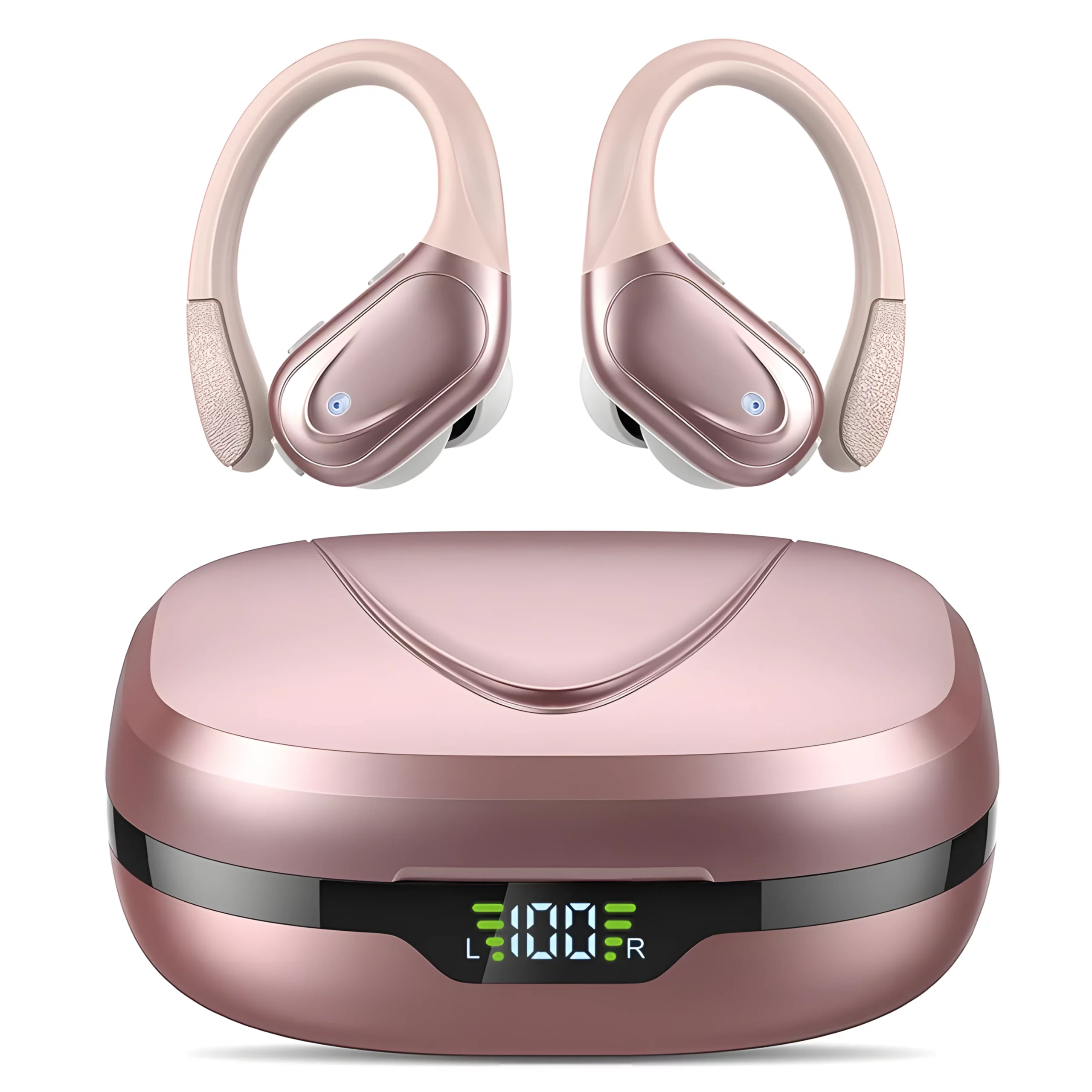 비파노 노이즈 캔슬링 귀걸이형 무선 5.4 블루투스 이어폰, 로즈 골드,