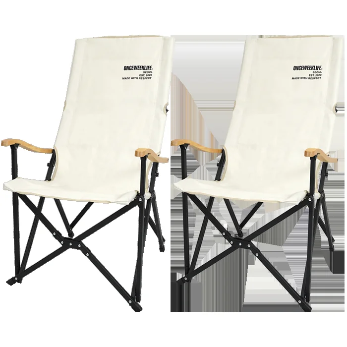 원스위크라이프 캠핑 원목 팔걸이형 릴렉스 체어 특대, 아이보리, 2개