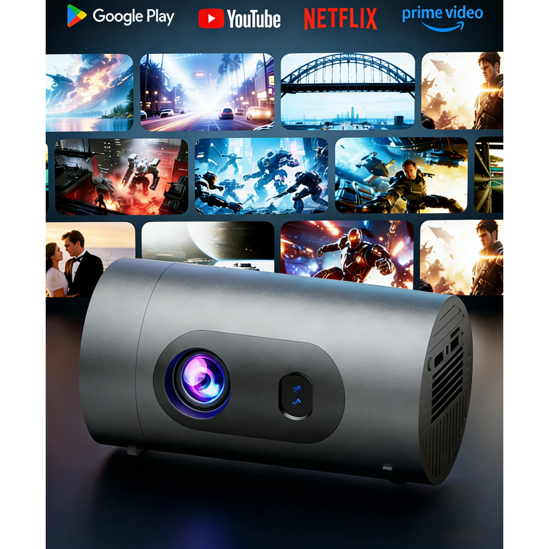 ANYOU 알루미늄 합금 본체 4K 안드로이드 빔프로젝터 - 보조배터리